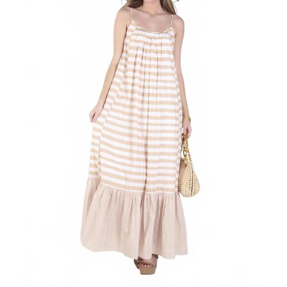 NEW EMILY MCCARTHY susannah dress in sand stripe